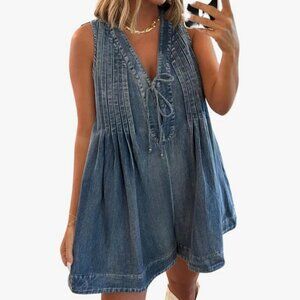 Yoeasy Women's Sleeveless V Neck Shorts Denim Romper